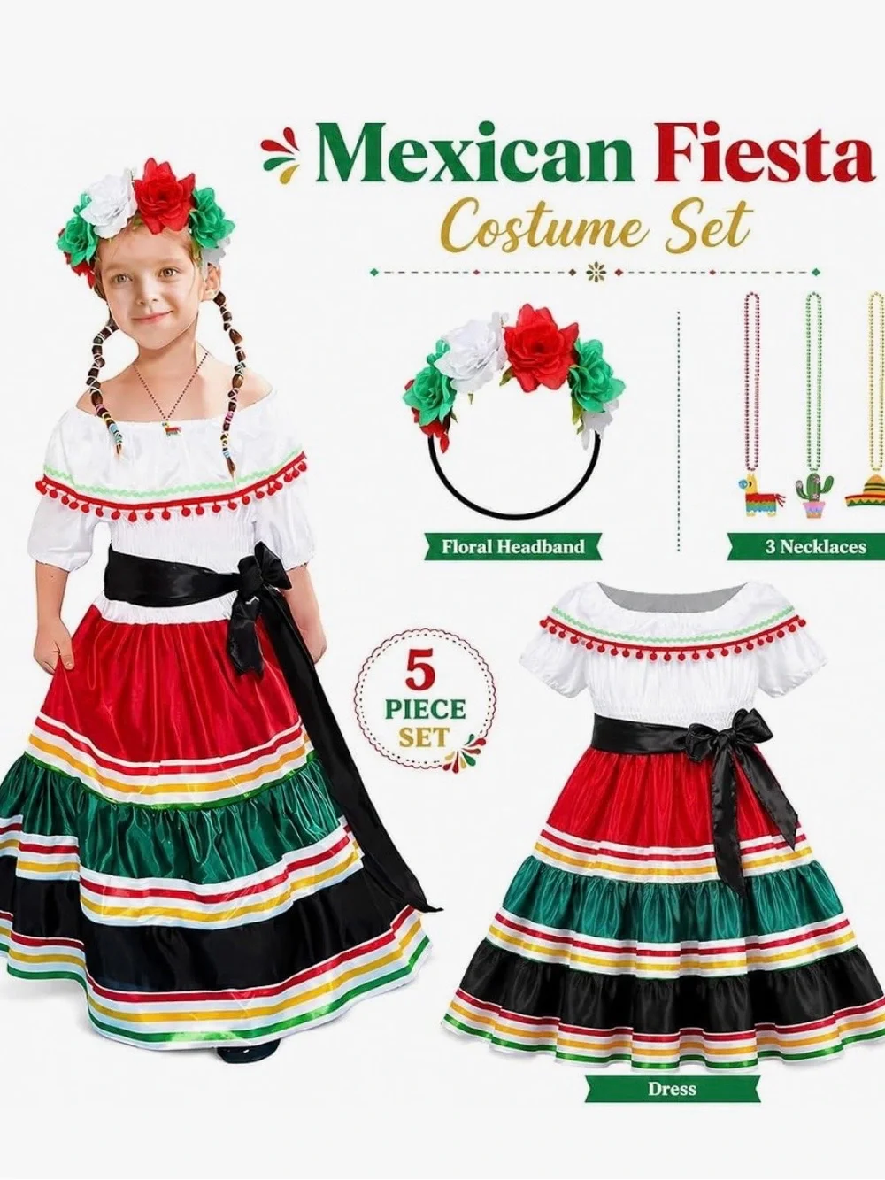 Traditional Mexican Dress for Girls Kids Cinco De Mayo Mexican Costume Princess